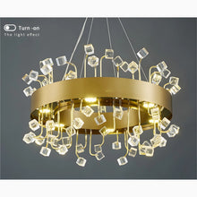 Load image into Gallery viewer, Alpignano | Gold Round Colorful Crystal Chandelier for Living room, Kitchen