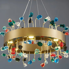 Load image into Gallery viewer, Alpignano | Gold Round Colorful Crystal Chandelier for Living room, Kitchen