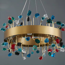 Load image into Gallery viewer, Alpignano | Gold Round Colorful Crystal Chandelier for Living room, Kitchen