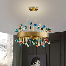 Load image into Gallery viewer, Alpignano | Gold Round Colorful Crystal Chandelier for Living room, Kitchen