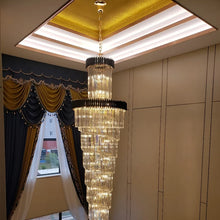 Load image into Gallery viewer, Art Deco | Black and Gold Crystal Chandelier for Hall and Staircase