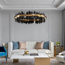 Load image into Gallery viewer, Creative Modern Black/Gold Circular Chandelier for Living Room