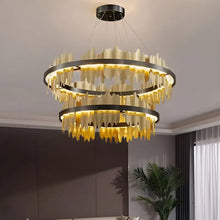 Load image into Gallery viewer, Creative Modern Black/Gold Circular Chandelier for Living Room