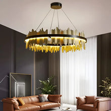 Load image into Gallery viewer, Creative Modern Black/Gold Circular Chandelier for Living Room