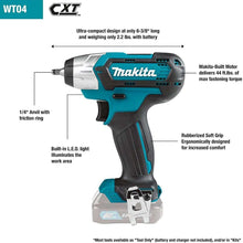 Carregar imagem no visualizador da galeria, Makita WT04R1 12V max CXT Lithium-Ion Cordless 1/4" Impact Wrench Kit (2.0Ah)