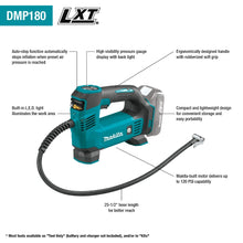 Carregar imagem no visualizador da galeria, Makita DMP180ZX 18V LXT Lithium Ion Cordless Inflator