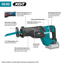 Carregar imagem no visualizador da galeria, Makita GRJ02M1 40V max XGT® Brushless Cordless AVT® Orbital Recipro Saw Kit (4.0Ah)