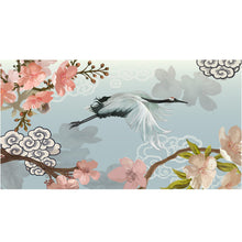 Carregar imagem no visualizador da galeria, Manchurian Crane Flying Over Cherry Blossoms Peel and Stick Wallpaper | Removable Wall Mural. #6205