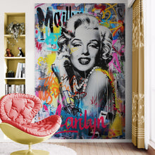 Carregar imagem no visualizador da galeria, Marilyn Monroe Wallpaper Mural. Graffiti Art Mural. Colorful Pop Art. #6851