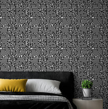 Carregar imagem no visualizador da galeria, Abstract Maze Black and White Wallpaper Mural. #6739