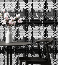Carregar imagem no visualizador da galeria, Abstract Maze Black and White Wallpaper Mural. #6739