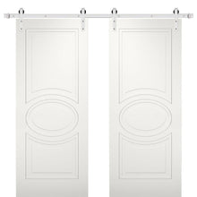 Cargar imagen en el visor de la galería, Mela 7001 Matte White Double Barn Door | Silver Finish Rail