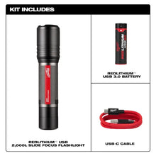Carregar imagem no visualizador da galeria, Milwaukee 2162-21 REDLITHIUM USB 2,000L Slide Focus Flashlight