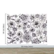 Carregar imagem no visualizador da galeria, Black and White Flower Wallpaper Mural. #6676