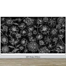 Load image into Gallery viewer, Black Floral Background, Black and White Flower Wallpaper Mural. #6677