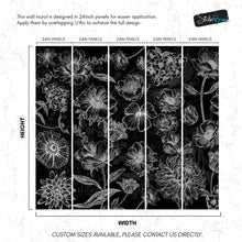 Load image into Gallery viewer, Black Floral Background, Black and White Flower Wallpaper Mural. #6677