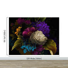 Carregar imagem no visualizador da galeria, Melancholy Flower Wall Mural. Black background. #6130