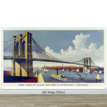 Carregar imagem no visualizador da galeria, Vintage Brooklyn Bridge Illustration Wallpaper Mural - The Great East River Suspension Bridge. #6408