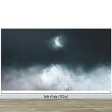 Carregar imagem no visualizador da galeria, Crescent Moon Shining Over Misty Clouds Wall Mural. Peel and Stick Wallpaper. #6301