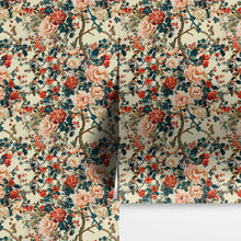 Load image into Gallery viewer, Botanical Flower Garden With Pastel Color Red, Green, Beige Background Wall Mural. #6771