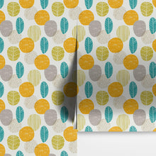 Carregar imagem no visualizador da galeria, Autumn Leaves Wallpaper. Yellow, Grey, Teal Leaf Wall Mural. #6966