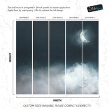 Carregar imagem no visualizador da galeria, Crescent Moon Shining Over Misty Clouds Wall Mural. Peel and Stick Wallpaper. #6301