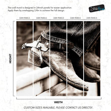 Carregar imagem no visualizador da galeria, Vintage Western Theme Wallpaper. Rustic Cowboy Sepia Wall Mural. #6748