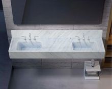 Cargar imagen en el visor de la galería, Carrara White Marble Bathroom Double Sink Fluted on Front (W)21" (L)72" (H)8"