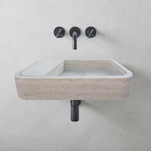 Load image into Gallery viewer, Beige Travertine Rectangular Wall-mount Bathroom Sink Hidden Drain (W)16" (L)24" (H)5"