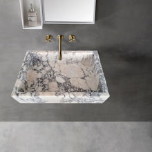Carregar imagem no visualizador da galeria, Calacatta Viola Marble Rectangular Wall-mount Bathroom Sink Drain Cap (W)14" (W)18" (H)5"