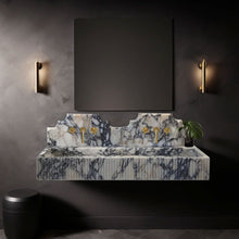 Carregar imagem no visualizador da galeria, Calacatta Viola Marble Wall-mount Bathroom Sink with Fluted with Backsplash (W)20" (L)55" (H)6"