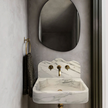 Carregar imagem no visualizador da galeria, Calacatta White Marble Wall-Mount Bathroom Sink with Arabesque Backsplash (W)16" (L)24" (H)5"