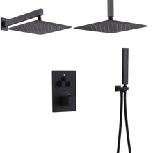 Cargar imagen en el visor de la galería, 12-Inch Non-LED Light Ceiling Mounted Oil Rubbed Bronze 3-Way Thermostatic Shower Faucet System with Wall Mount 12-Inch Rainfall Shower Head