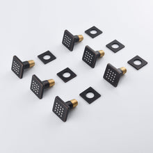 Cargar imagen en el visor de la galería, 12-Inch Or 16 inch Non-LED Oil Rubbed Bronze (ORB) Ceiling-Mounted 4-Way Thermostatic Valve with Wall-Mounted 12-Inch Rain Head, Body Jets, and Dual Functionality