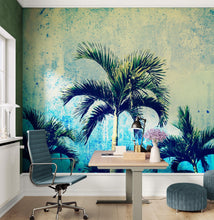 Carregar imagem no visualizador da galeria, Urban Jungle Tropical Tree Wallpaper Mural. Grunge Decor. #FT-3590