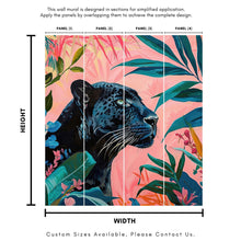Load image into Gallery viewer, Black Panther in Pink Tropical Forest Wall Mural. Fashionable Botanical Chic Decor. #6822