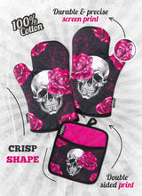 Load image into Gallery viewer, Pink Skull Rose Oven Mitts And Potholder Set