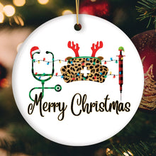 Carregar imagem no visualizador da galeria, Plaid Nurse Theme Merry Christmas Ornament, Stethoscope and Needle