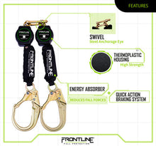 Load image into Gallery viewer, Frontline RPA062R Aramid Fiber Web Twin Leg 6' SRL with Steel Rebar Hook Ends