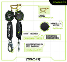 Carregar imagem no visualizador da galeria, Frontline RPA062S Aramid Twin Fiber Web Single Leg 6' SRL with Steel Snap Hook Ends
