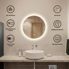 Load image into Gallery viewer, Round LED Bathroom Vanity Mirror With Dimmable Lights