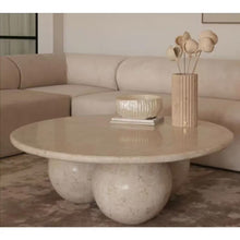 Carregar imagem no visualizador da galeria, Troia Light Travertine Round Designer Coffee Table with Sphere Legs