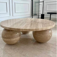 Carregar imagem no visualizador da galeria, Troia Light Travertine Round Designer Coffee Table with Sphere Legs