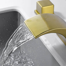 Carregar imagem no visualizador da galeria, Brushed Gold or Matte Black Or Brushed Nickel Waterfall Bathroom Sink Faucet with 3 Holes, 2 Handles and Pop-Up Drain