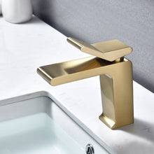 Load image into Gallery viewer, Brushed Gold Bathroom Sink Faucet single handle with pop up overflow brass drain