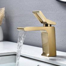 Load image into Gallery viewer, Brushed Gold Bathroom Sink Faucet single handle with pop up overflow brass drain