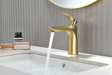 Load image into Gallery viewer, Brushed Gold Bathroom Sink Faucet single handle with pop up non-overflow brass drain