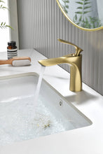 Load image into Gallery viewer, Brushed Gold Bathroom Sink Faucet single handle with pop up non-overflow brass drain