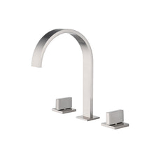Cargar imagen en el visor de la galería, Brushed Nickel Waterfall Widespread Bathroom Basin Faucet with Two Handles and Overflow Brass Pop-Up Drain