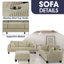 Load image into Gallery viewer, Beige 3 Piece Set Comfy Sofa Couch 3-Seater & Loveseat Sofa with Storage Ottoman with USB